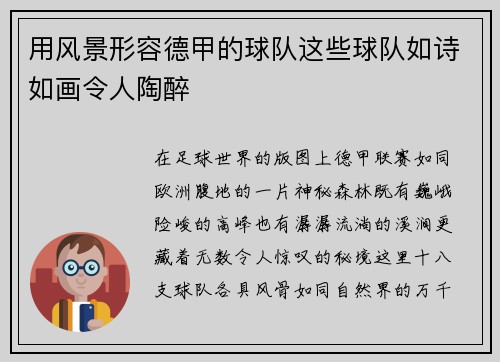 用风景形容德甲的球队这些球队如诗如画令人陶醉